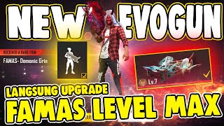 UPGRADE LEVEL MAX EVOGUN FAMAS DEMONIC GRIND FREE FIRE [upl. by Alliuqet]