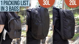 5kg 11lbs Packing List in 3 Backpack Sizes amp Weights [upl. by Oderf]