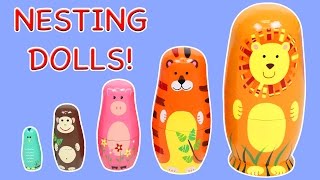 Learn Sizes and Animals with Nesting Dolls  Stacking Cups with Surprise Toys [upl. by Kama]