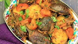 Bharela Ringana Bateta Nu Shaak  Stuffed Potato Brinjal Recipe [upl. by Ynad]