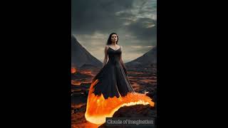 Ai part 39 A woman wearing a dress with lava flowing from herامراة تلبس فستان تتدفق منها حمم بركانية [upl. by Rosmunda]