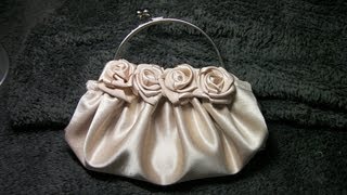 DIY COMO HACER UN BOLSO DE ROSAS EN RASO BEIGE  HOW TO MAKE A ROSE SATIN BEIGE PURSE [upl. by Inimod]