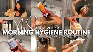 My Morning Staycation Hygiene amp Self Care Routine  Hair care body care  wellbeing  Janika B [upl. by Codd841]