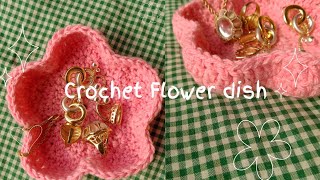 How to crochet Flower trinket dish🌸  Aesthetic crochet [upl. by Foulk734]