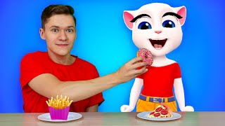 Talking Angela in Real Life  Mukbang Food Challenge [upl. by Airdnala118]