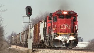 CN 2106 East GE C408 Approaching Genoa Illinois on 3222013 [upl. by Ayidah956]