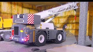 RC CRANE ACCIDENT CRANE TRACK DOZER LRT 110021 MOBILE CRANE LIEBHERR LTM 1055 BIG RC ACTION [upl. by Kenon]