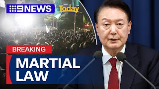 South Korean President Yoon Suk Yeol declares martial law  9 News Australia [upl. by Yemrej748]