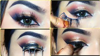 Bronzy Smokey Eye Makeup Tutorialiner corner me kajal kaise lagaye  eyelashes kaise apply kare [upl. by Ilsa185]