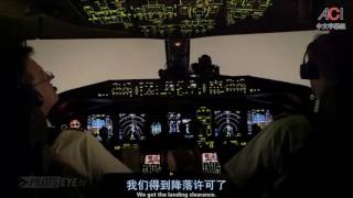 Pilotseyetv  Aerologic Boeing 777F Night Landing at Leipzig in Dense Fog English Subtitles [upl. by Beitz878]