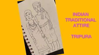 Indian traditional dresses of states drawingTripura culture traditional attirecouple drawing [upl. by Matthews]