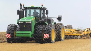 John Deere 9570R with twin wheels pulling heavy Bednar Terraland in hilly conditions  TAKE II [upl. by Philly]