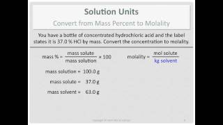 Solution Units Convert from Mass Percent to Molality [upl. by Deys]