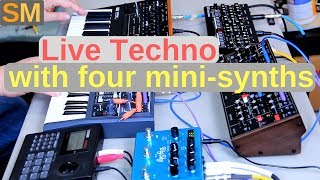 Live Techno with four minisynths [upl. by Boyes]