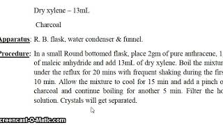 PREPARATION OF ANTHRACENE MALEIC ANHYDRIDE ADDUCT [upl. by Thomson]