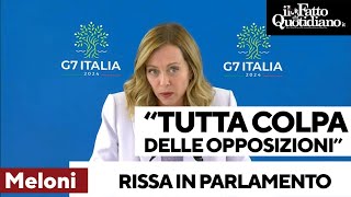 Rissa in Parlamento Meloni dà la colpa alle opposizioni quotDileggiano i membri del governoquot [upl. by Reehsab]