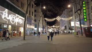 Walking Vienna Shopping Street Mariahilfer Straße in the night 4K UHD [upl. by Icrad]