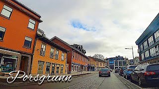 Porsgrunn Norway  Driving through colorful street Storgata [upl. by Dlanor]