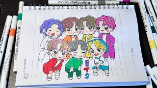 Vẽ tranh BTS vẽ tranh chibi dễ thươngart vetranh vetranhbutchi paperdiy bts asmr [upl. by Nwonknu]