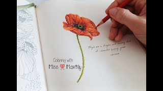 Coloring tutorial  The flower year by Leila Duly  Popy with Prismacolor [upl. by Anairdna985]