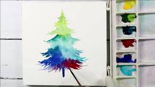 How to Paint Christmas Trees in Easy Way  Beginners Watercolor Tutorial  Quick Simple Xmas Cards [upl. by Devehcoy]