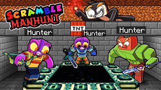 Manhunt SCRAMBLE CRAFT 1 Speedrunner vs 3 Hunters [upl. by Adlihtam]