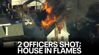 Officers shot responding to call of child shot in East Lansdowne PA burning home surrounded [upl. by Gerdi]