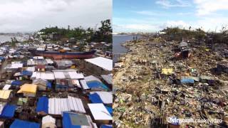 Typhoon Haiyan Aerial footage shows how Tacloban has recovered 6 months on [upl. by Yendirb]