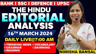 Editorial Analysis  16th March 2024  Vocab Grammar Reading Skimming  Nimisha Bansal [upl. by Sims]