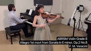 ABRSM Violin Grade 8 Distinction Veracini’s Allegro 1st movt Sonata in E minor Ellie 9 Years Old [upl. by Nuyh]