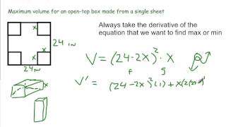 Calculus  Optimization OpenTop Box Max Volume [upl. by Leihcey792]