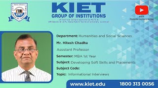 Informational Interviews  Mr Hitesh Chadha  MBA1stYearDevelopingSoftSkillsampPlacement [upl. by Remmus]