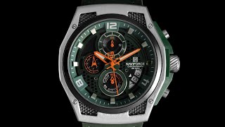 NAVIFORCE 8051L Silver green leather strap watch for men [upl. by Assirem]