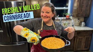 Grinding Fresh Cornmeal  Homemade Cornbread Recipe [upl. by Hedve]