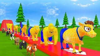 Paint amp Animals MammothGorillaTigerDuckCowLion Fountain Crossing Transformation Animals Cartoon [upl. by Ailin253]