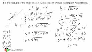 The Pythagorean Theorem And Simplest Radical Form [upl. by Yasmeen]