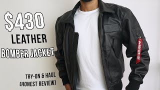 430 Alpha Industries CWU Leather Bomber Jacket Honest Review  Mens Haul amp Try On [upl. by Niram]