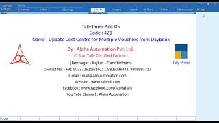 Tally Add On  Update Cost Centre for Multiple Vouchers from Daybook in TallyPrime software [upl. by Gaskins]