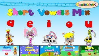 Short Vowels Mix  aeiou five videos  Phonics songs [upl. by Adnoloy]