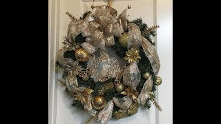 Evergreen Gold Wreath with beautiful bow [upl. by Hutchings]