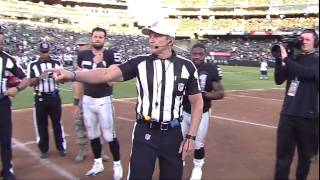 Ed Hochuli calls Oakland Raiders Los Angeles oops [upl. by Nileuqcaj]