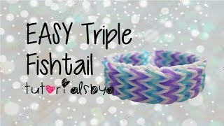 OLD VIDEO EASY VERSION ADVANCED LEVEL Triple Fishtail Rainbow Loom Bracelet Tutorial [upl. by Demakis]