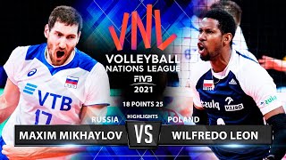 Russia vs Poland  VNL 2021  Highlights  Maxim Mikhaylov vs Wilfredo Leon [upl. by Dixie]