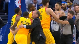 Eric Bledsoe shove Joel Embiid amp gets ejected after exchanging words  Sixers vs Bucks [upl. by Retse]