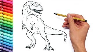 How to Draw a Dinosaur from Jurassic World for Children  Trex Coloring Page for Kids [upl. by Artinak]