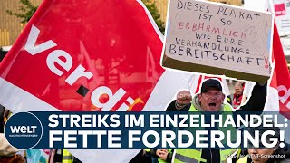 STREIKS IM EINZELHANDEL Verdi fordert 1350 Euro Mindestlohn und 13 Prozent Lohnerhöhung [upl. by Htabmas]