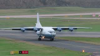 CAVOK AIR ANTONOV AN12BP URCBG ARRIVING AT BIRMINGHAM AIRPORT 031124 [upl. by Dleifrag]