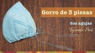 Gorro tipo capucha de 3 piezas para bebes tejido en dos agujas o palitos [upl. by Ayotac]