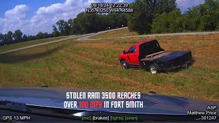 Stolen RAM 3500 Fleeing at 100 MPH Across Arkansas River [upl. by Lokcin929]