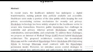 A Blockchain Based Hybrid Model for IoMT Enabled Intelligent Healthcare System [upl. by Ainar]